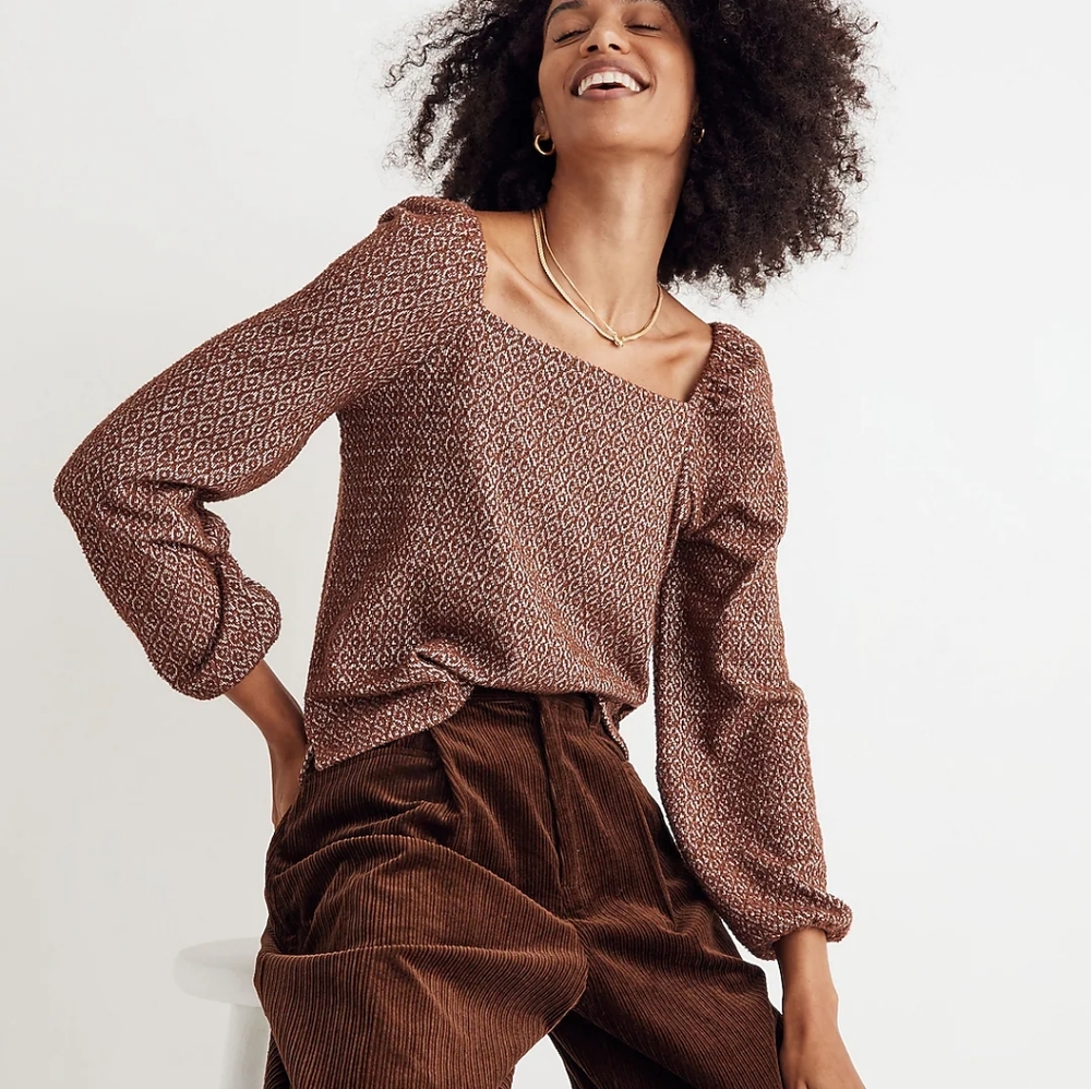 Jacquard Puff-Sleeve Crop Top NEW XS